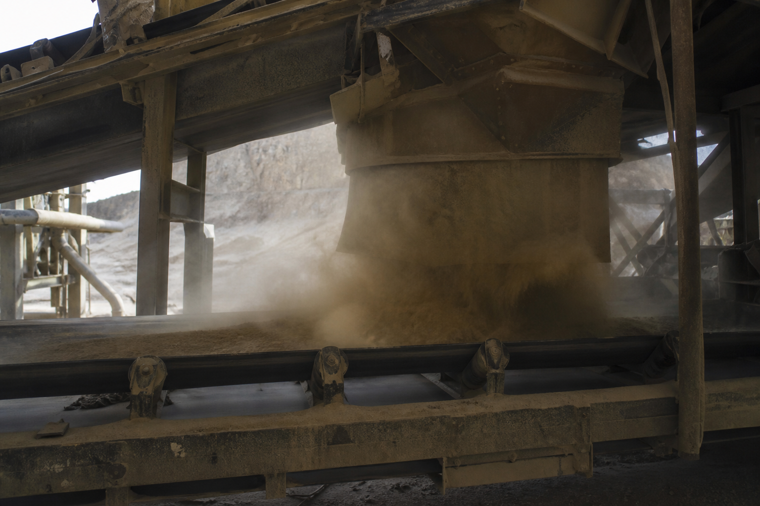 Before — dusty transfer discharge